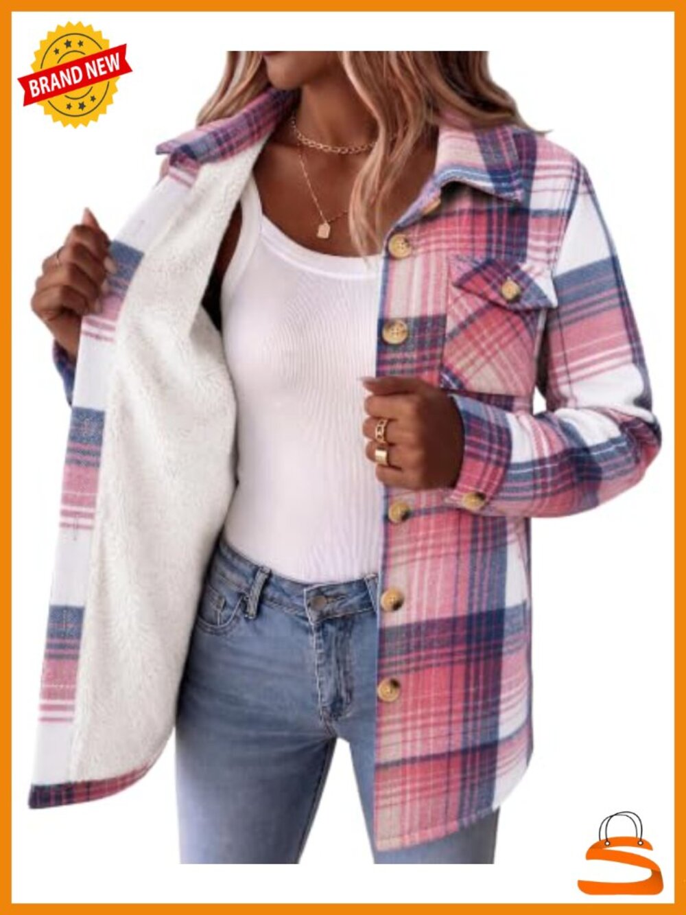 Sherpa Fleece Lined Plaid Flannel Jacket Women Winter Coat